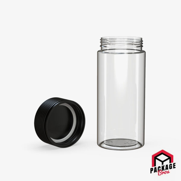 Chubby Gorilla Spiral CR Container 8oz (240cc) Clear Natural Container With Opaque Black Closure